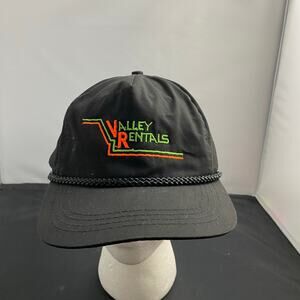 Sportcap Valley Rentals Black Strapback Hat Rope Brim Vintage Promo Cap
